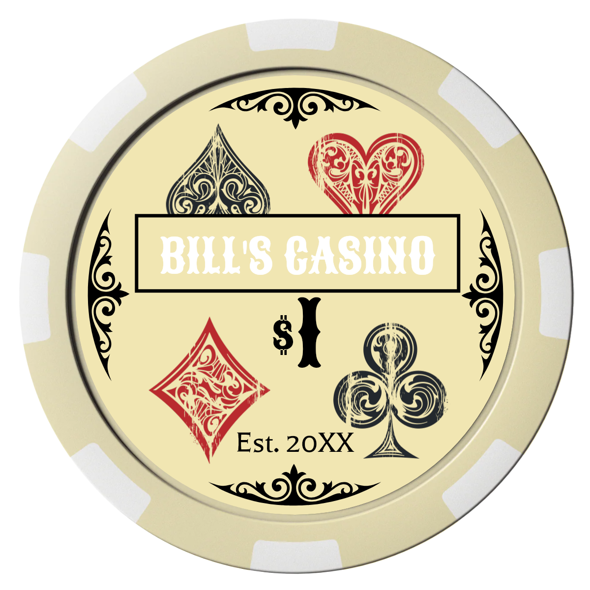 Vintage Four Suits Composite Poker Chips - Ivory / 8 Spot - Front