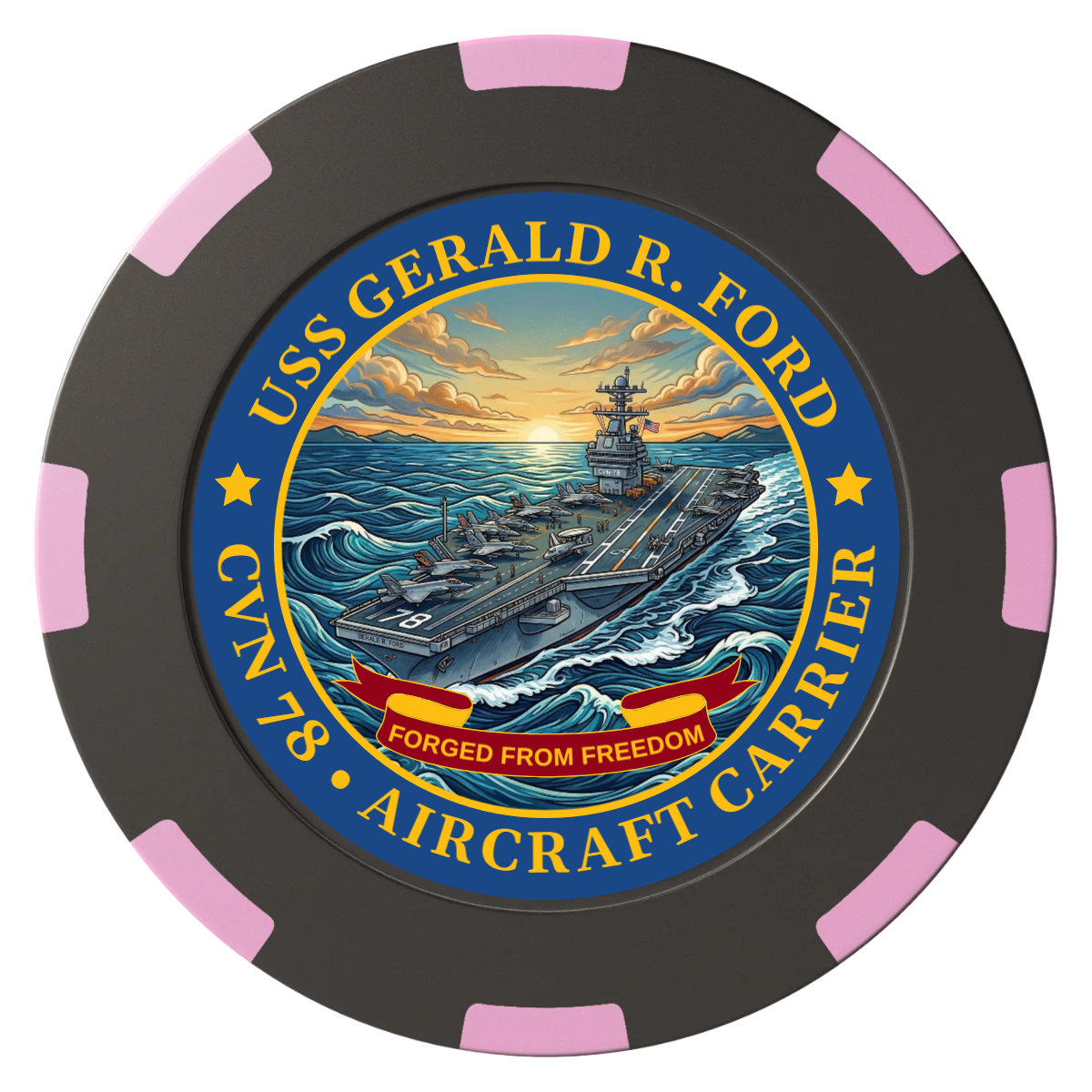 Navy USS Gerald Ford Clay Poker Chips - Black / 8 Spot (2 Tone) / 40mm - Back