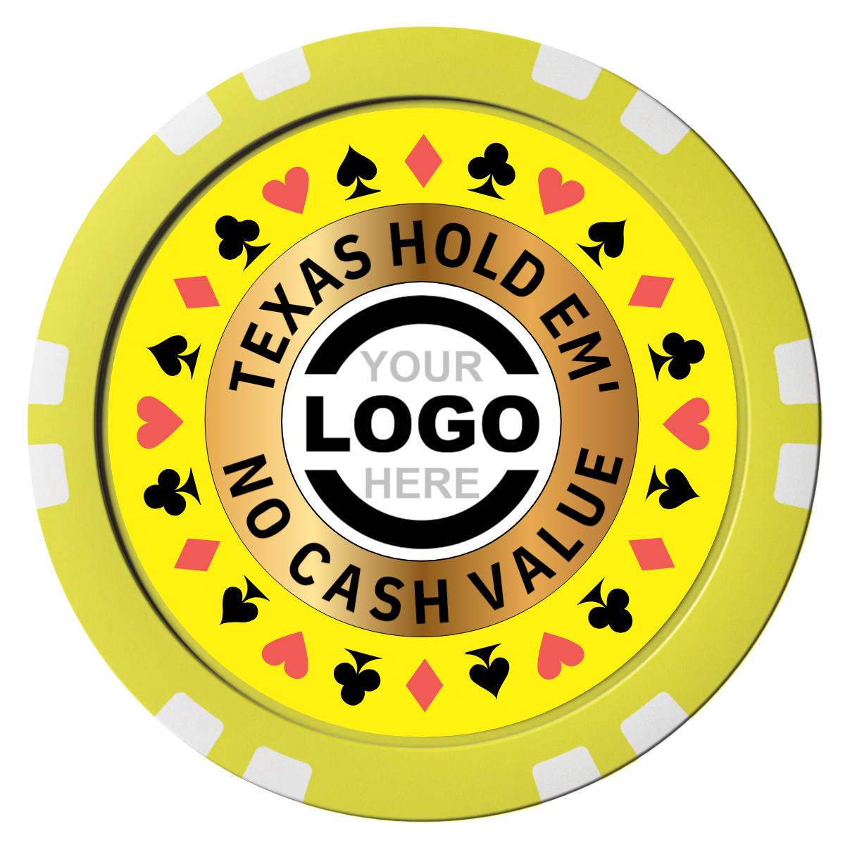 Texas Hold Em' Composite Poker Chips - Yellow / Double Stripe - Front