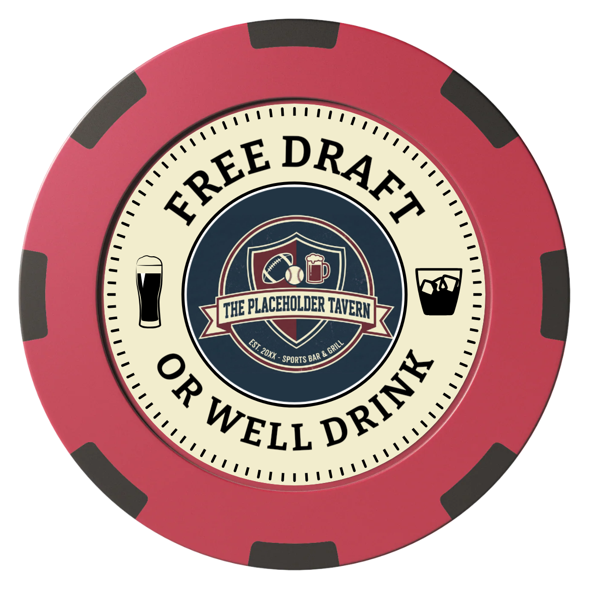 Beer Shop Clay Poker Chips - Red / 8 Spot (2 Tone) / 40mm - Front