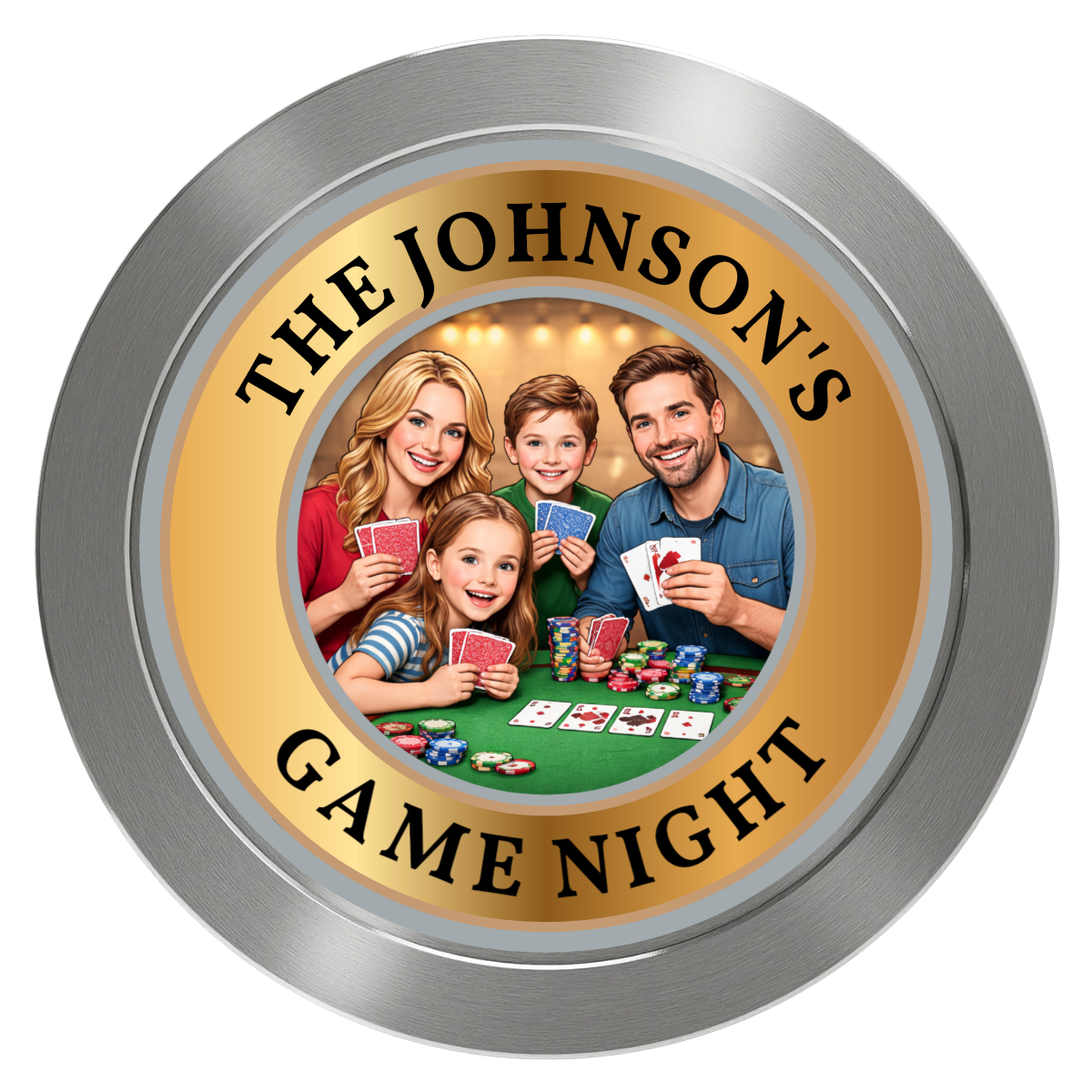 Family Game Night Aluminum Poker Chips - Silver - Front