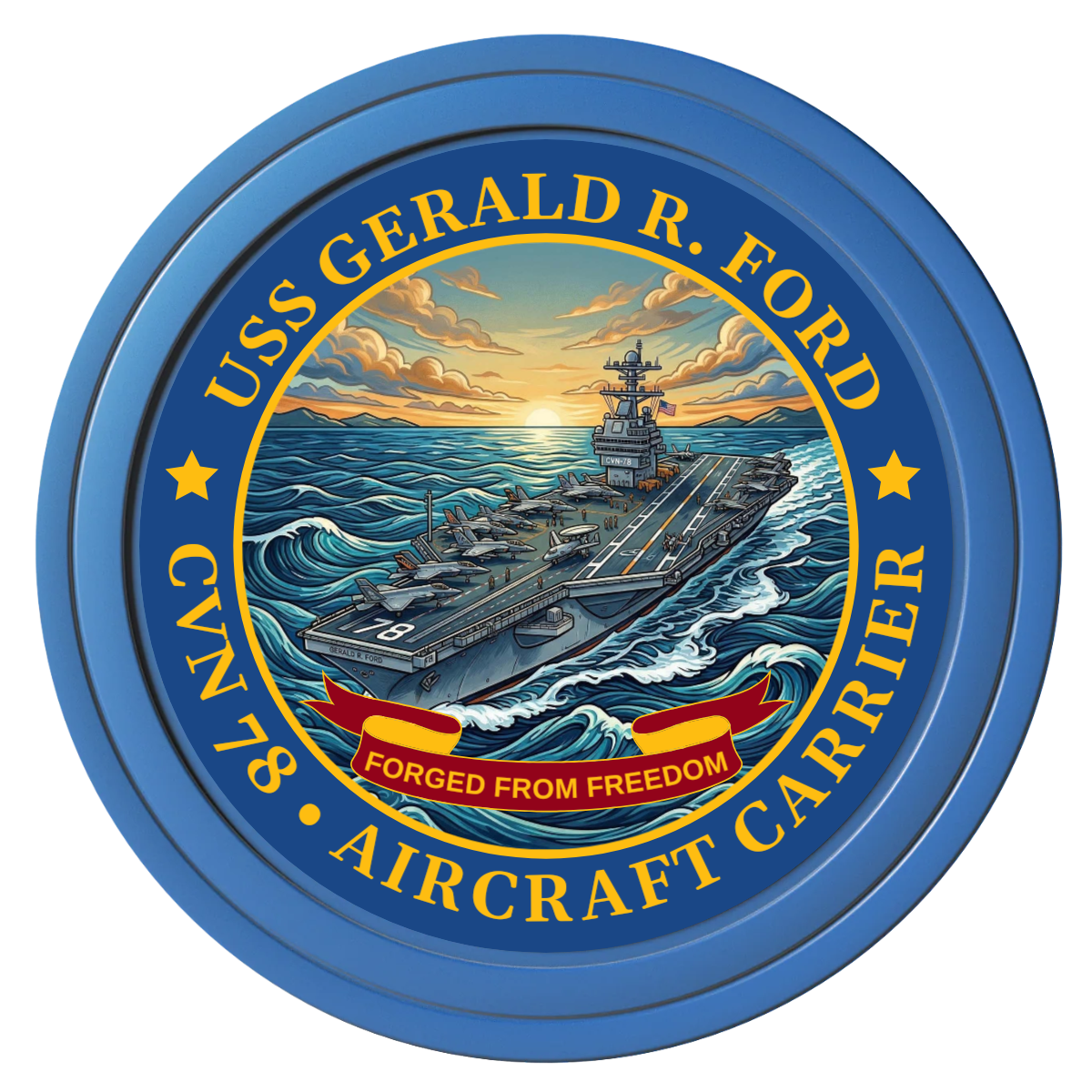 Navy USS Gerald Ford Composite Poker Chips - Blue / Solid - Front