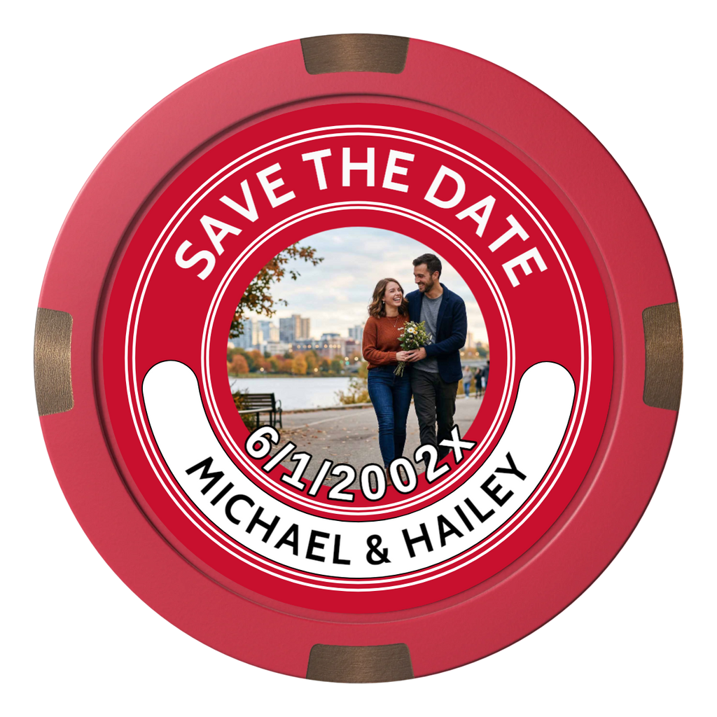 Save the Date Photo QR Code Composite & Metal Hybrid Poker Chips - Red - Front