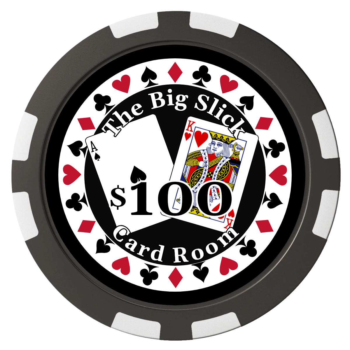 AK Big Slick Composite Poker Chips - Black / 8 Stripe - Front