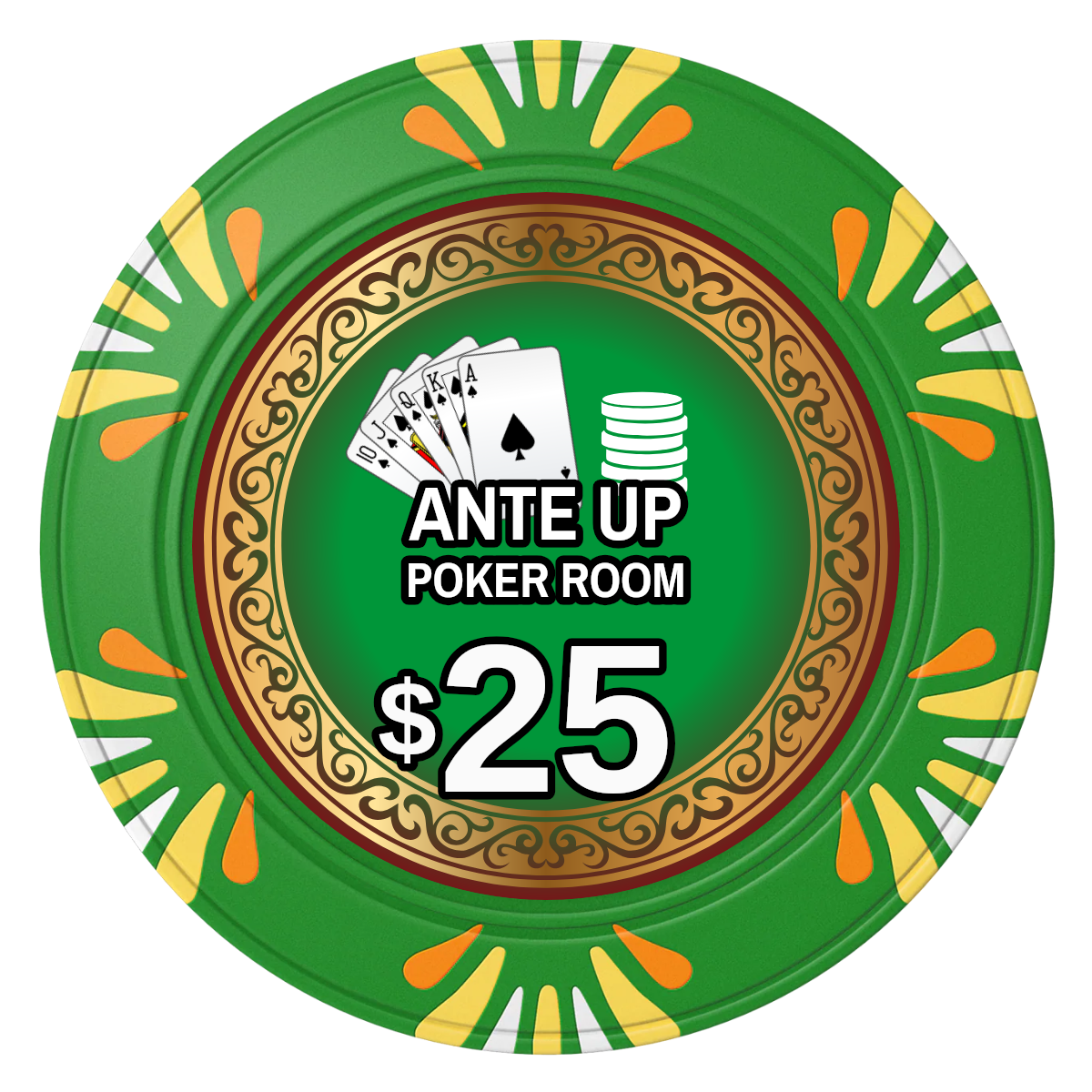 Ante Up Poker Room Clay Poker Chips - Green / Macau / 40mm - Front