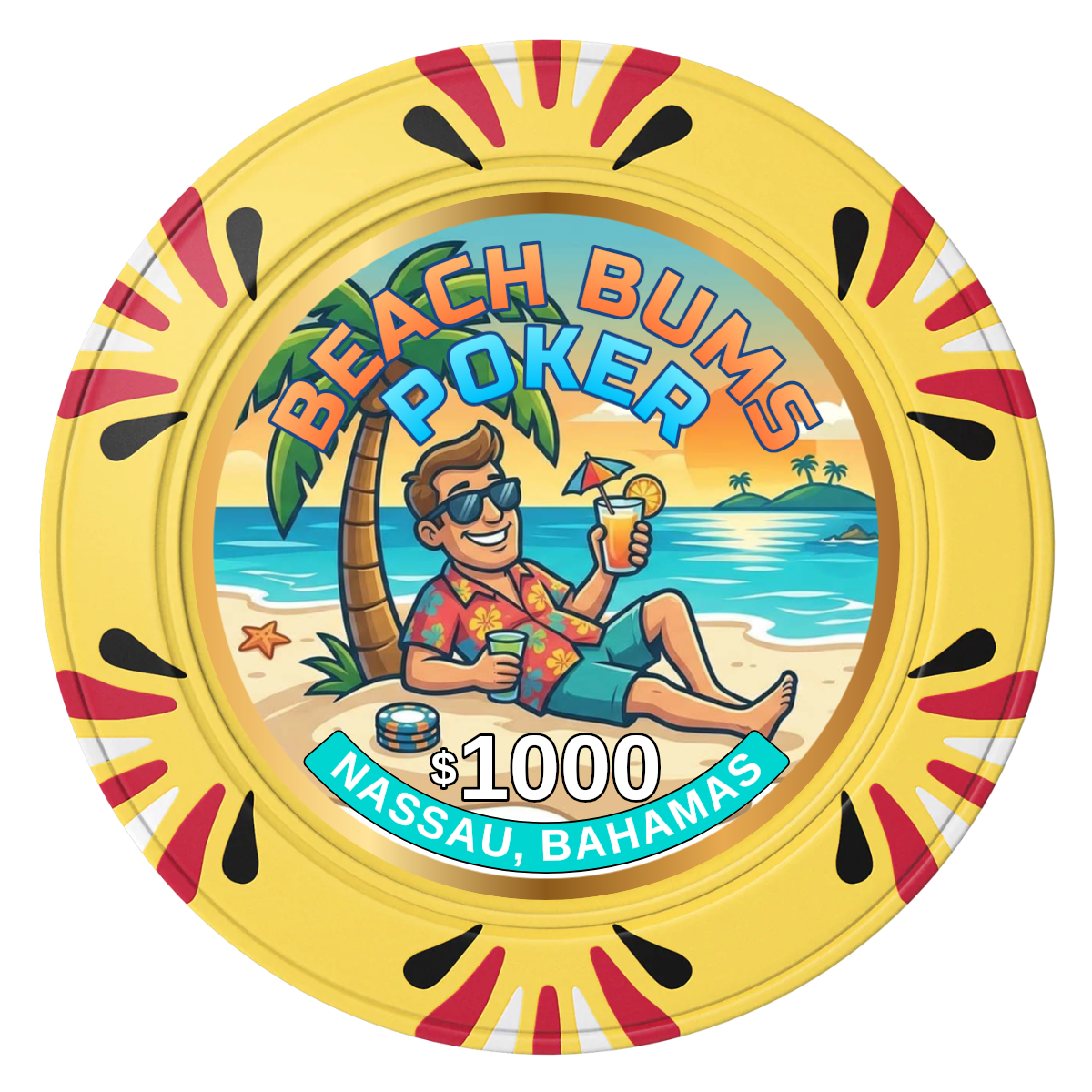Sandy's Casino Clay Poker Chips - Yellow / Macau / 40mm - Front