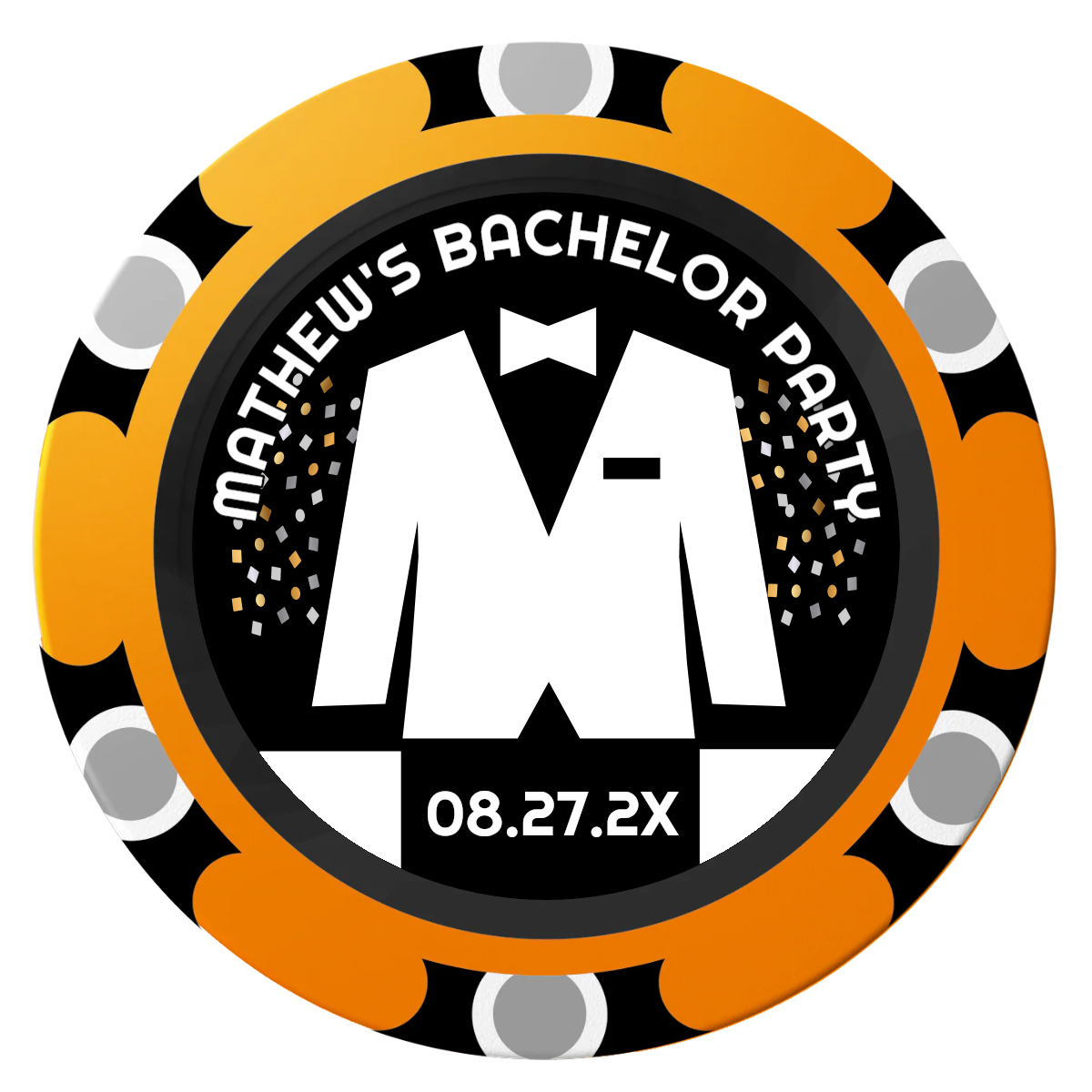 Bachelor No More Bowtie Clay Poker Chips - Orange / Monte Carlo / 40mm - Front