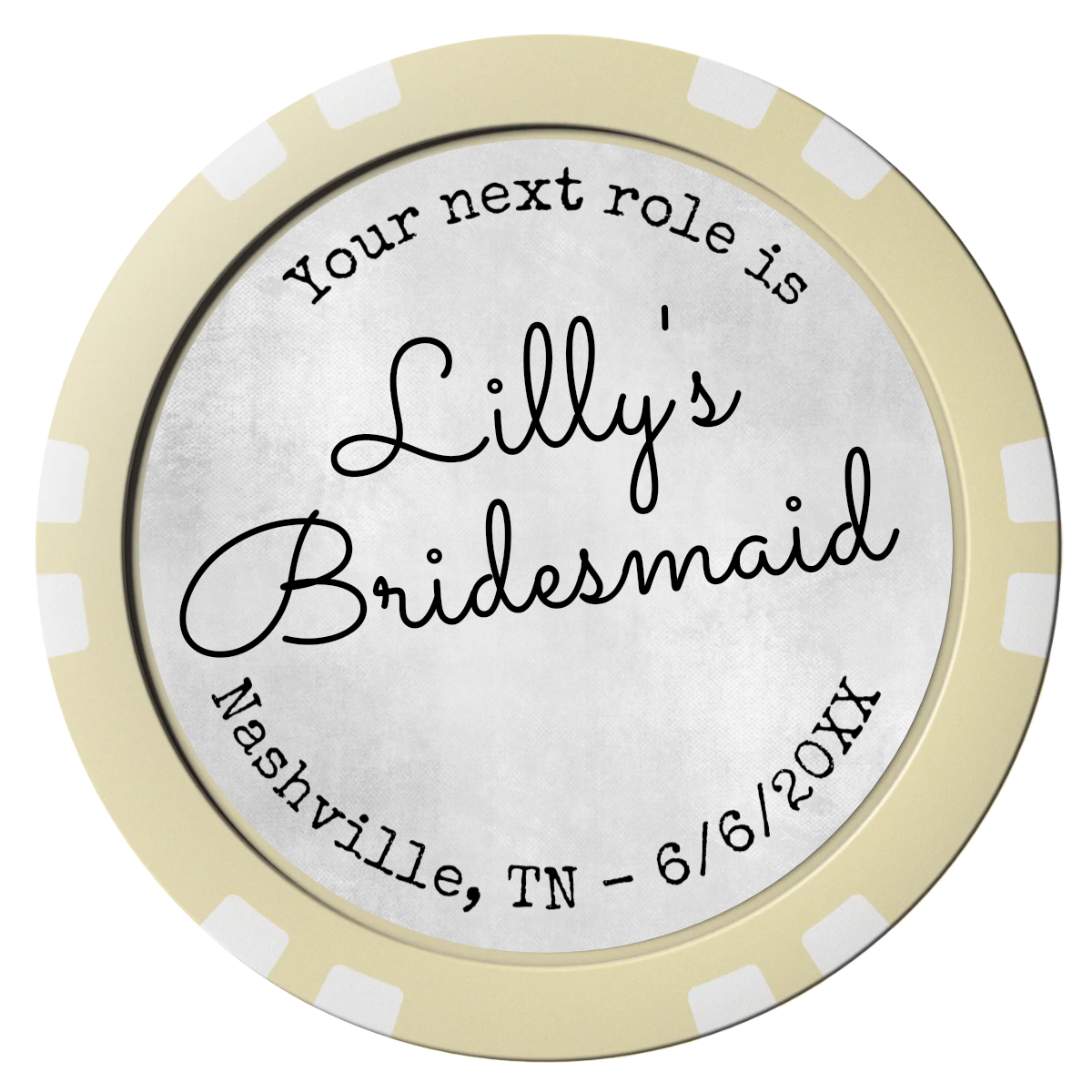Be My Bridesmaid Simple Composite Poker Chips - Ivory / Double Stripe - Front