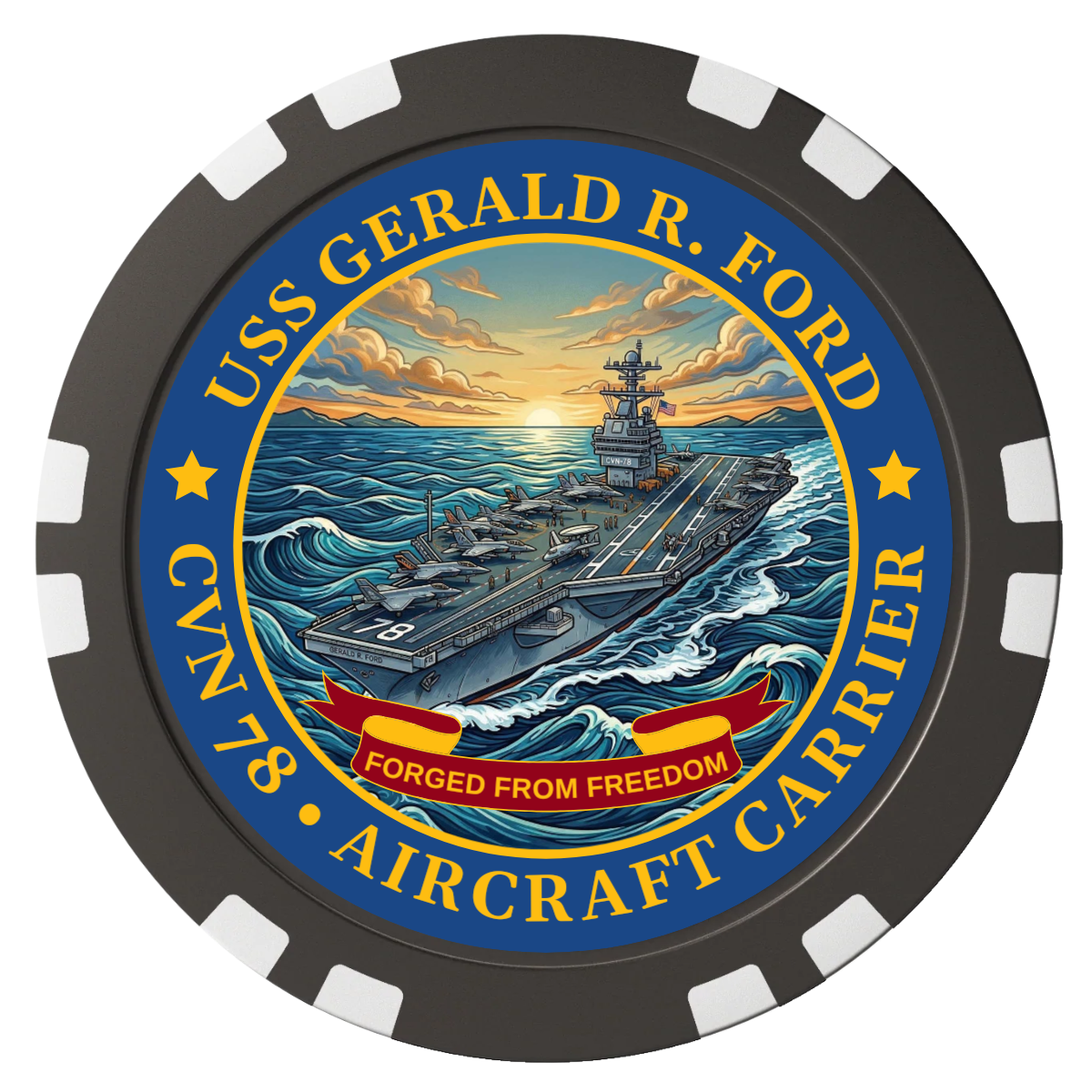Navy USS Gerald Ford Composite Poker Chips - Black / Double Stripe - Front