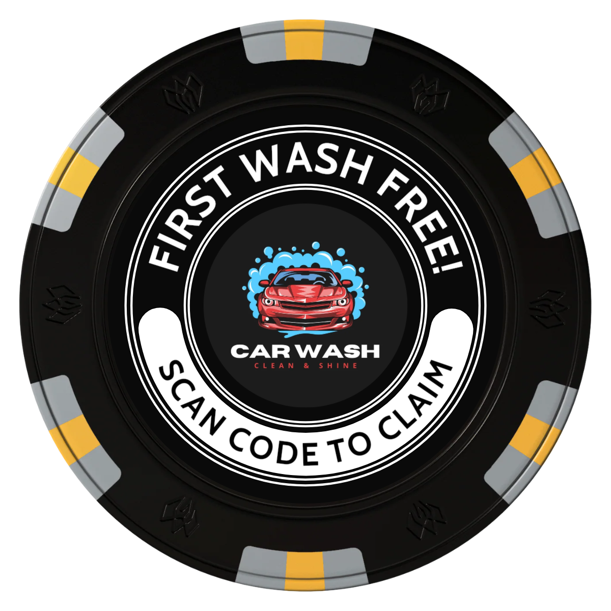 Car Wash Promotion Clay Poker Chips - Black / 6 Spot Gem / 43mm - Front