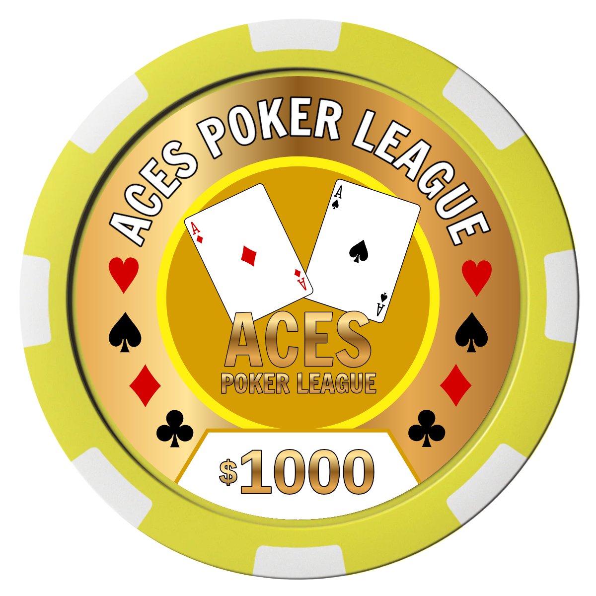 Aces Poker League Composite Poker Chips - Yellow / 8 Stripe - Front