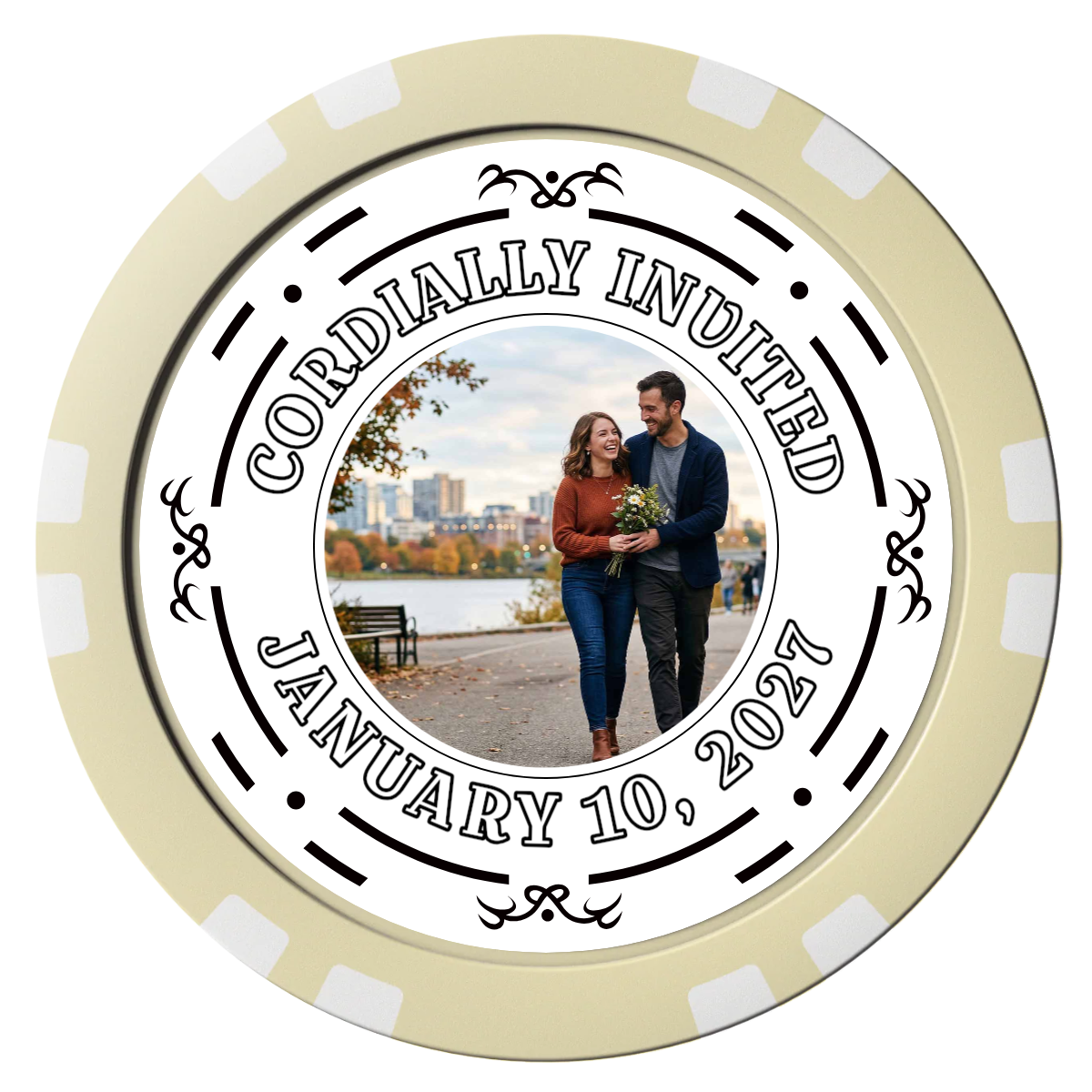 Save the Date Element Composite Poker Chips - Ivory / Double Stripe - Front