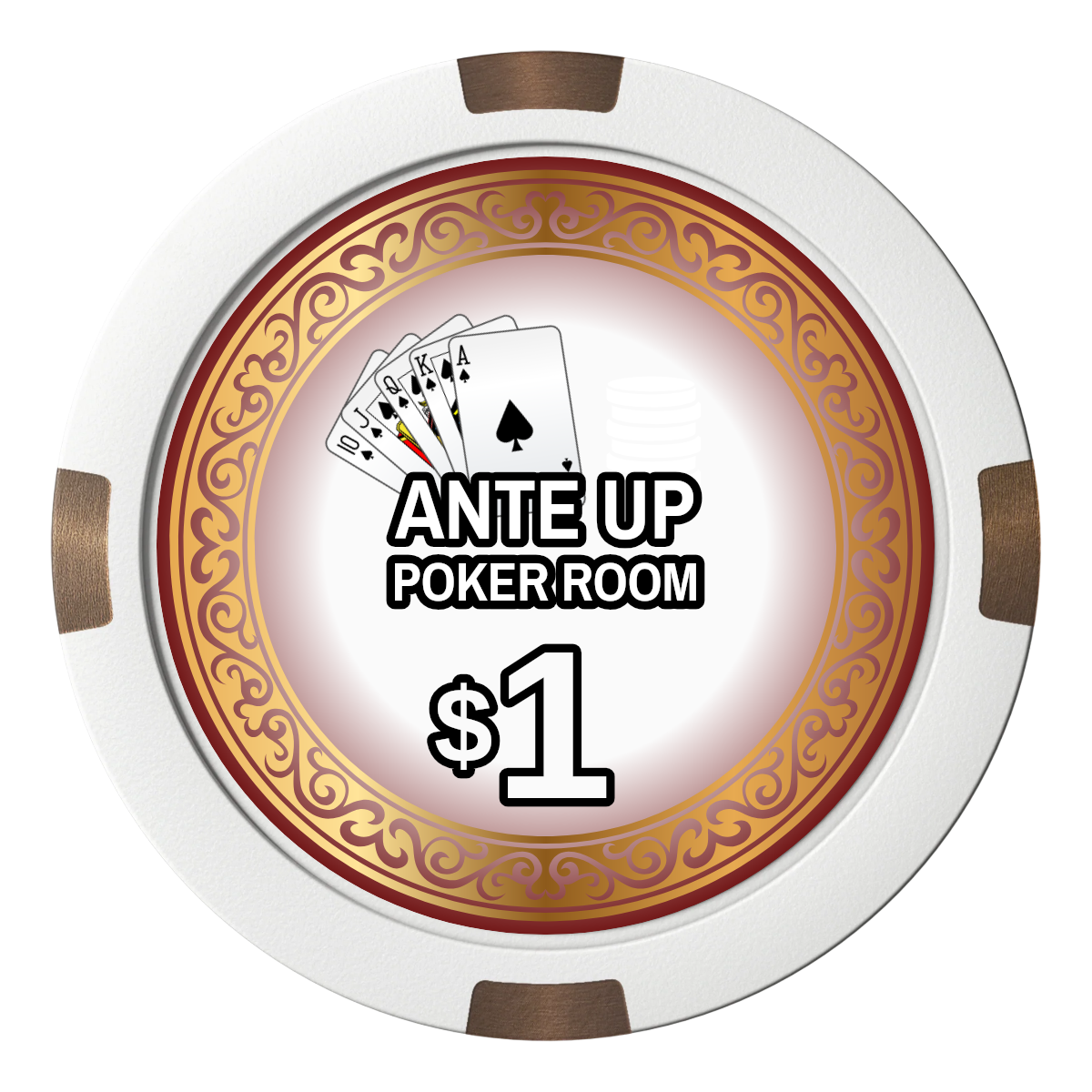 Ante Up Poker Room Composite & Metal Hybrid Poker Chips - White - Front