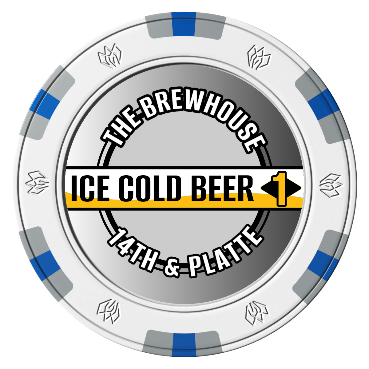 Ice Cold Beer Drink Token Clay Poker Chips - White / 6 Spot Gem / 40mm - Front