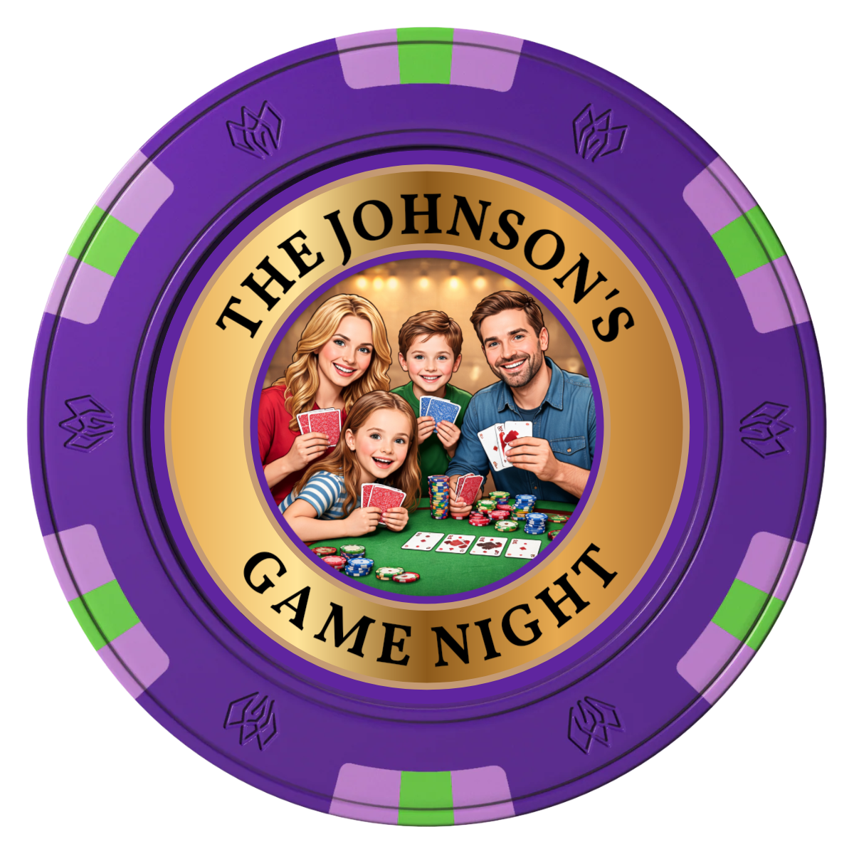 Family Game Night Clay Poker Chips - Purple / 6 Spot Gem / 43mm - Front