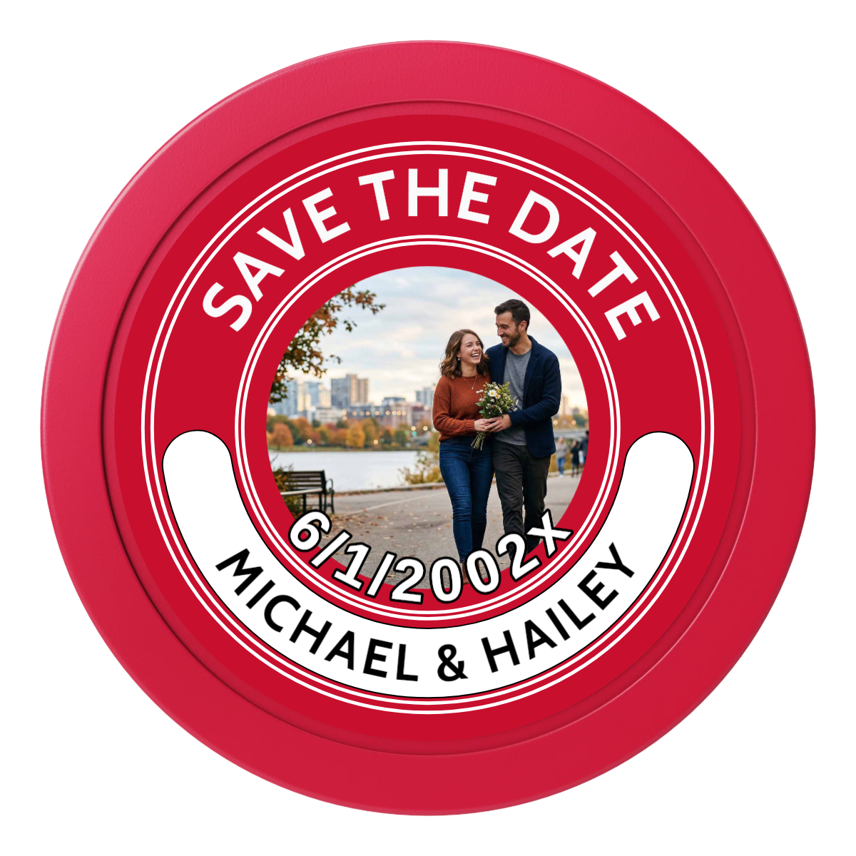 Save the Date Photo QR Code 2" Oversized Poker Chips - Red - Front