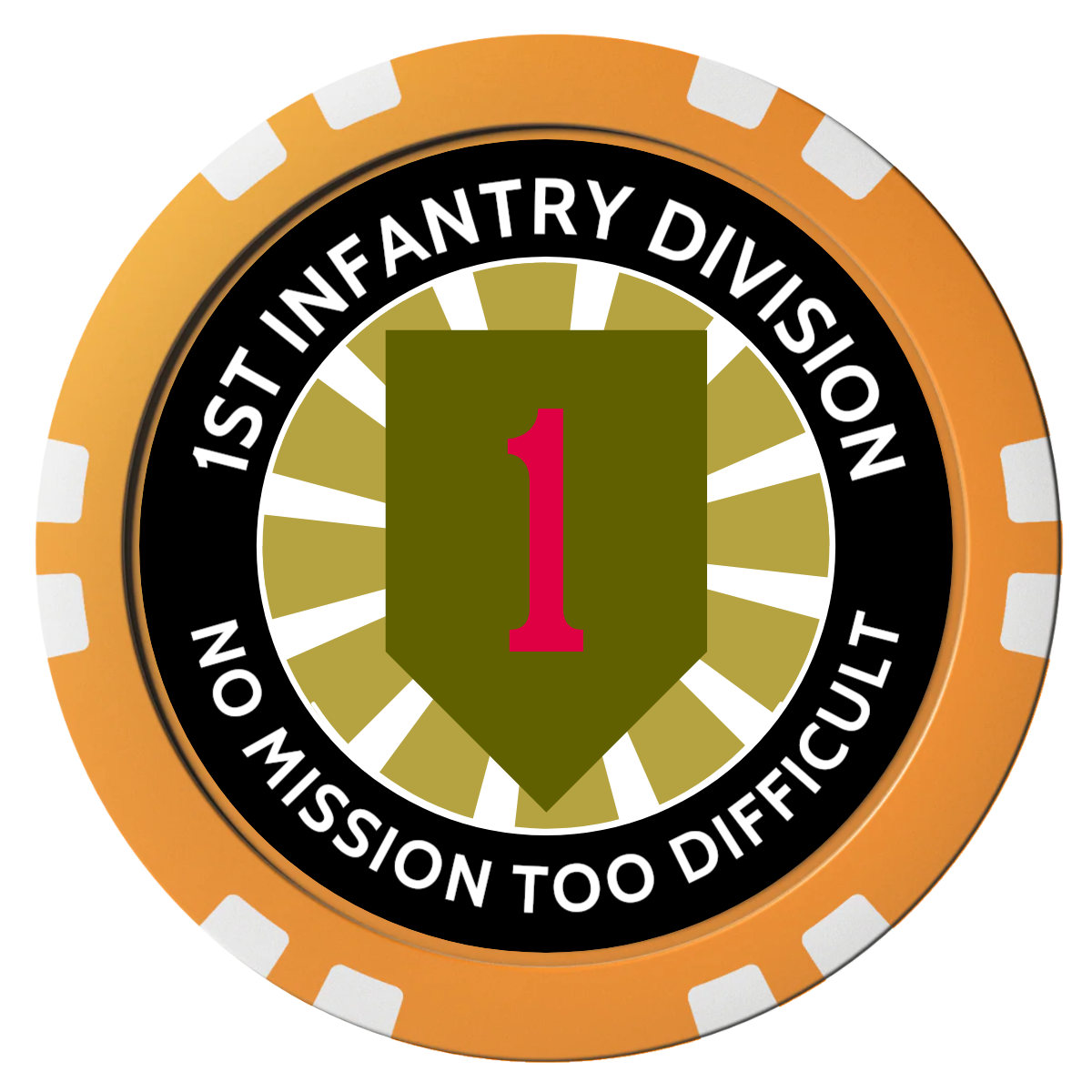 1st Infantry Division Composite Poker Chips - Orange / Double Stripe - Front