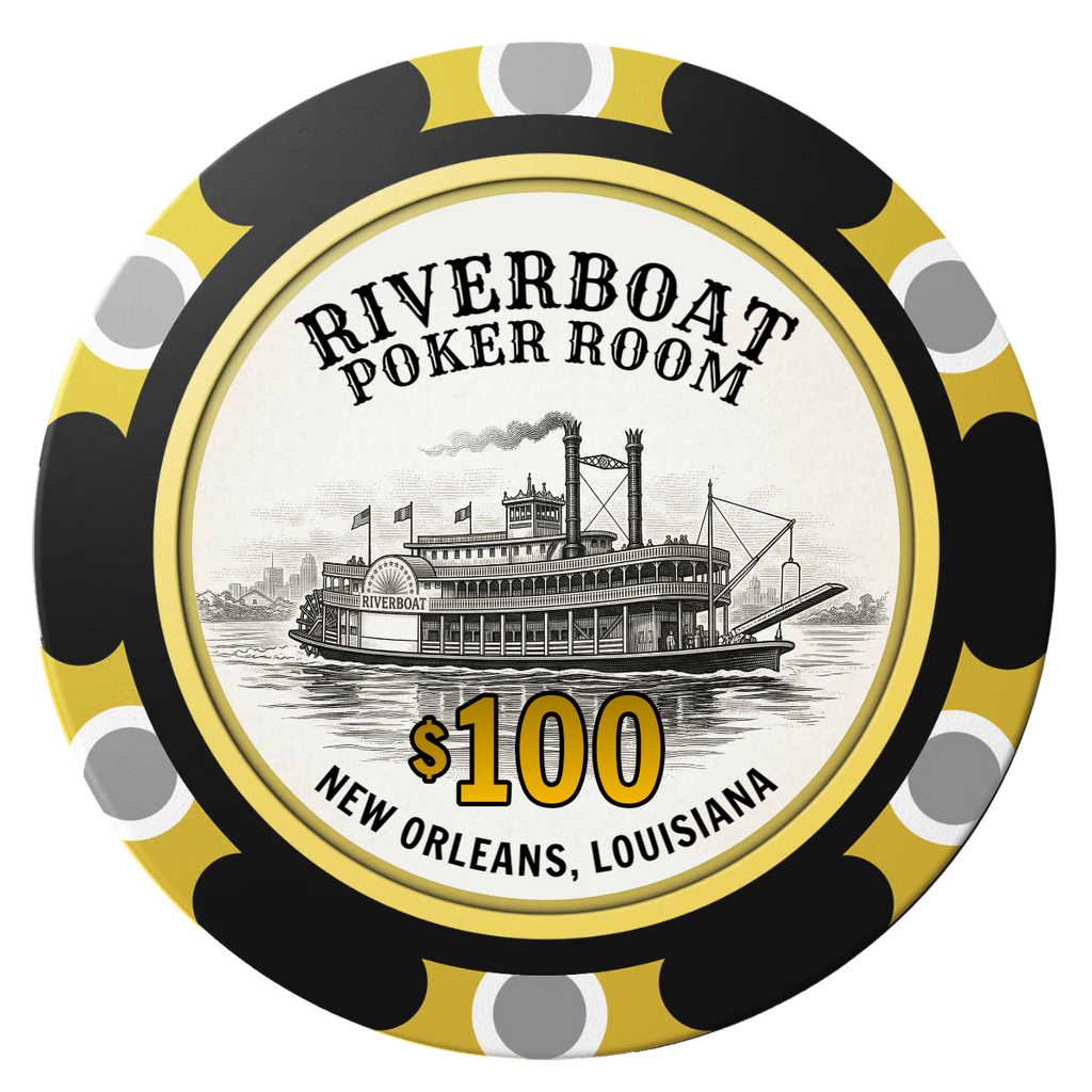 Riverboat Poker Room Clay Poker Chips - Black / Monte Carlo / 40mm - Front