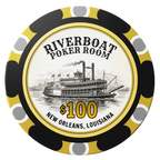 Riverboat Poker Room Clay Poker Chips - Black / Monte Carlo / 40mm - Front
