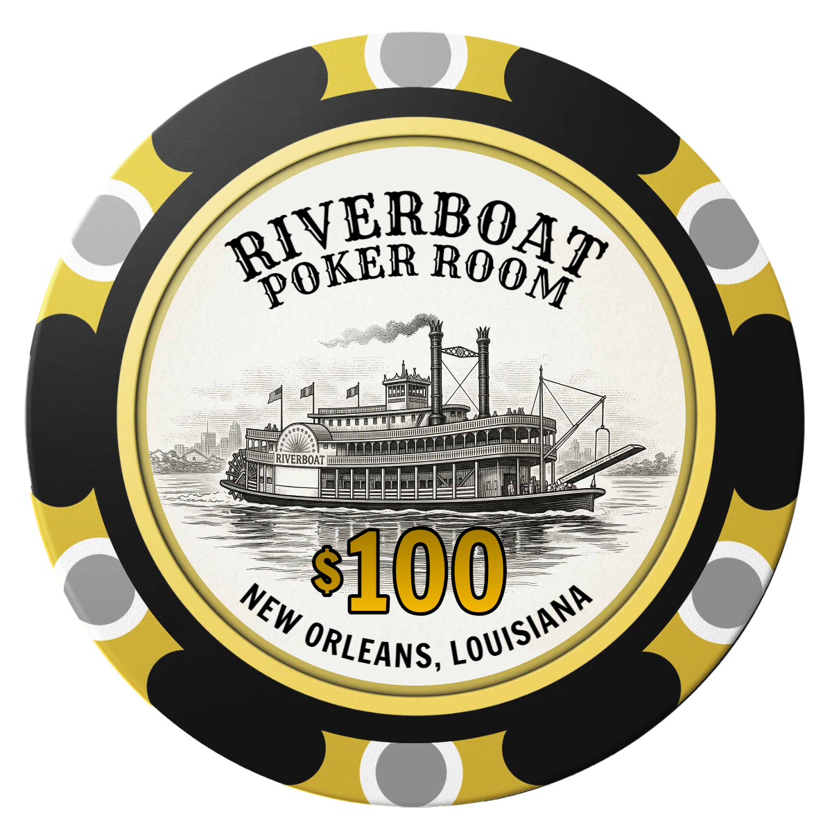 Riverboat Poker Room Clay Poker Chips - Black / Monte Carlo / 40mm - Front