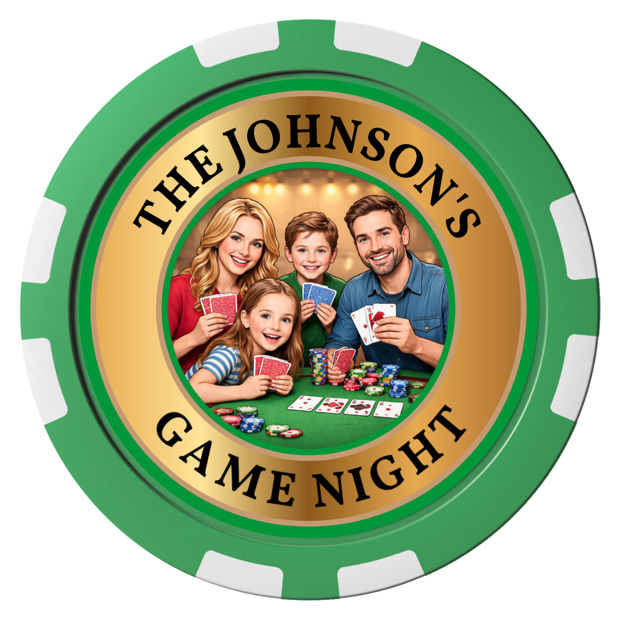 Family Game Night Composite Poker Chips - Green / 8 Stripe - Front