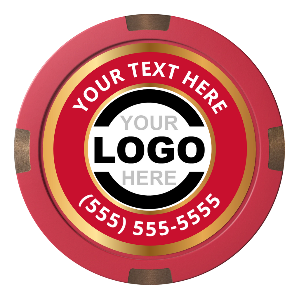 Simple Gold Ring Composite & Metal Hybrid Poker Chips - Red - Front