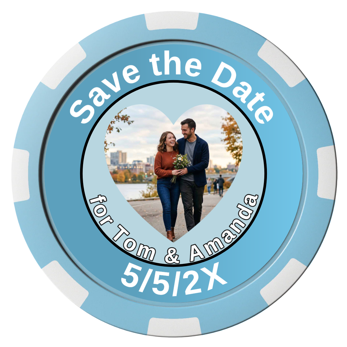Save the Date #01 Composite Poker Chips - Light Blue / 8 Spot - Front