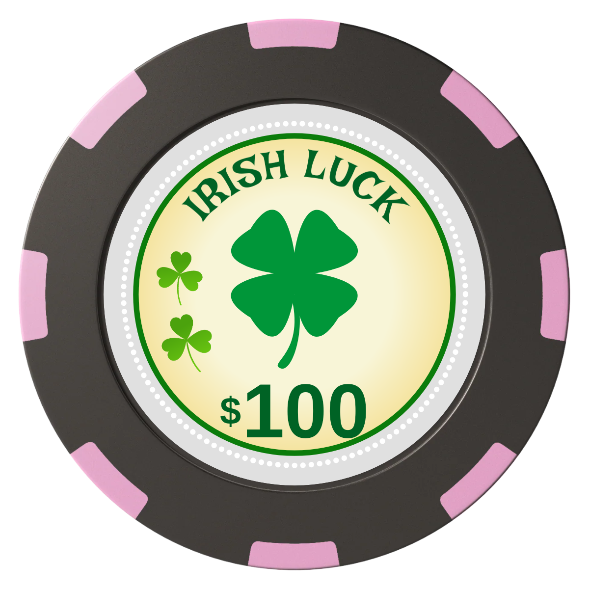 Irish Luck Clay Poker Chips - Black / 8 Spot (2 Tone) / 40mm - Front