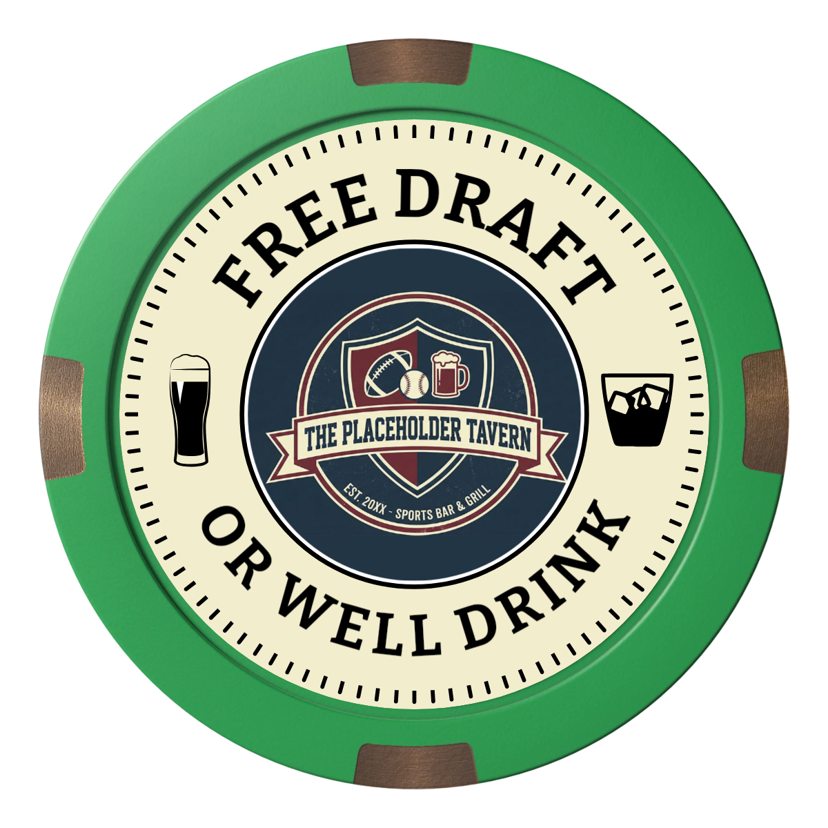 Beer Shop Composite & Metal Hybrid Poker Chips - Green / 4 Spot - Back