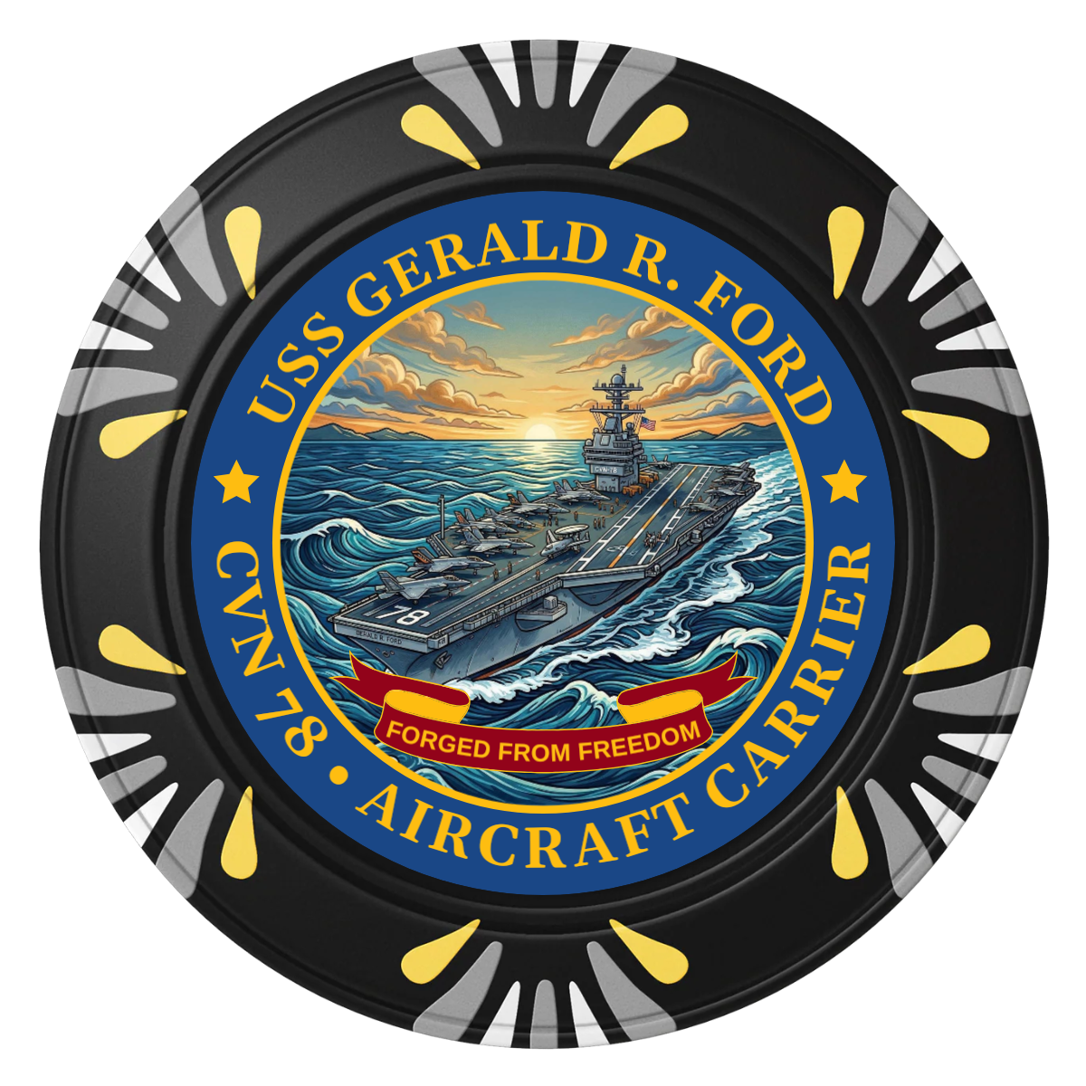 Navy USS Gerald Ford Clay Poker Chips - Black / Macau / 40mm - Front