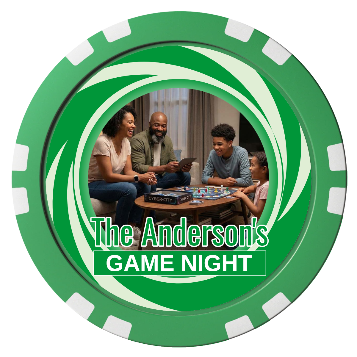 Anderson's Game Night Composite Poker Chips - Green / Double Stripe - Front