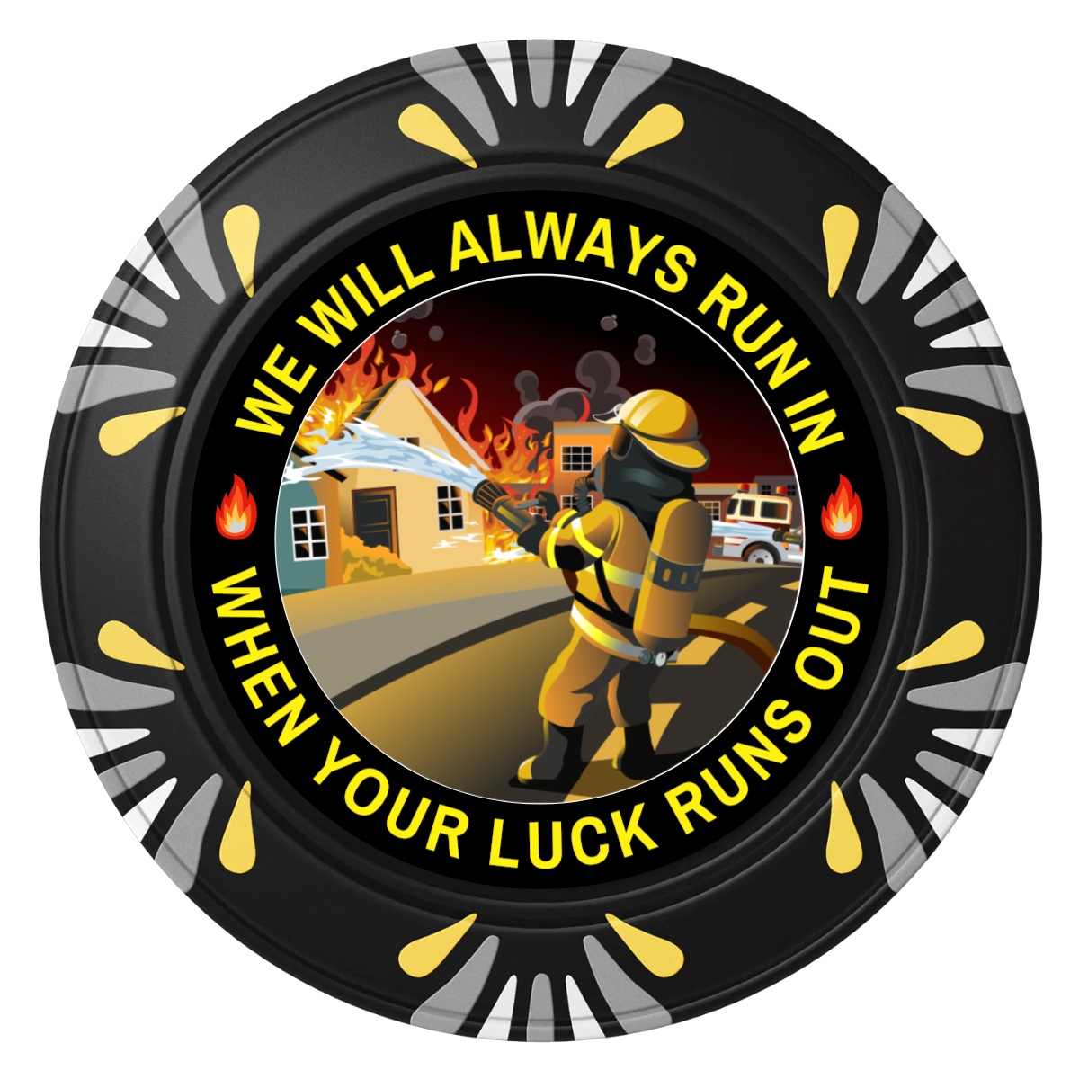 Firefighter Maltese Cross Clay Poker Chips - Black / Macau / 40mm - Front