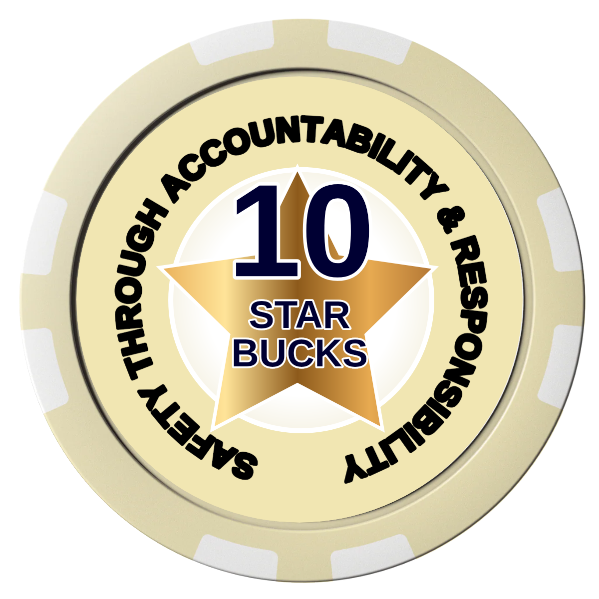 Safety Star Composite Poker Chips - Ivory / 8 Stripe - Front