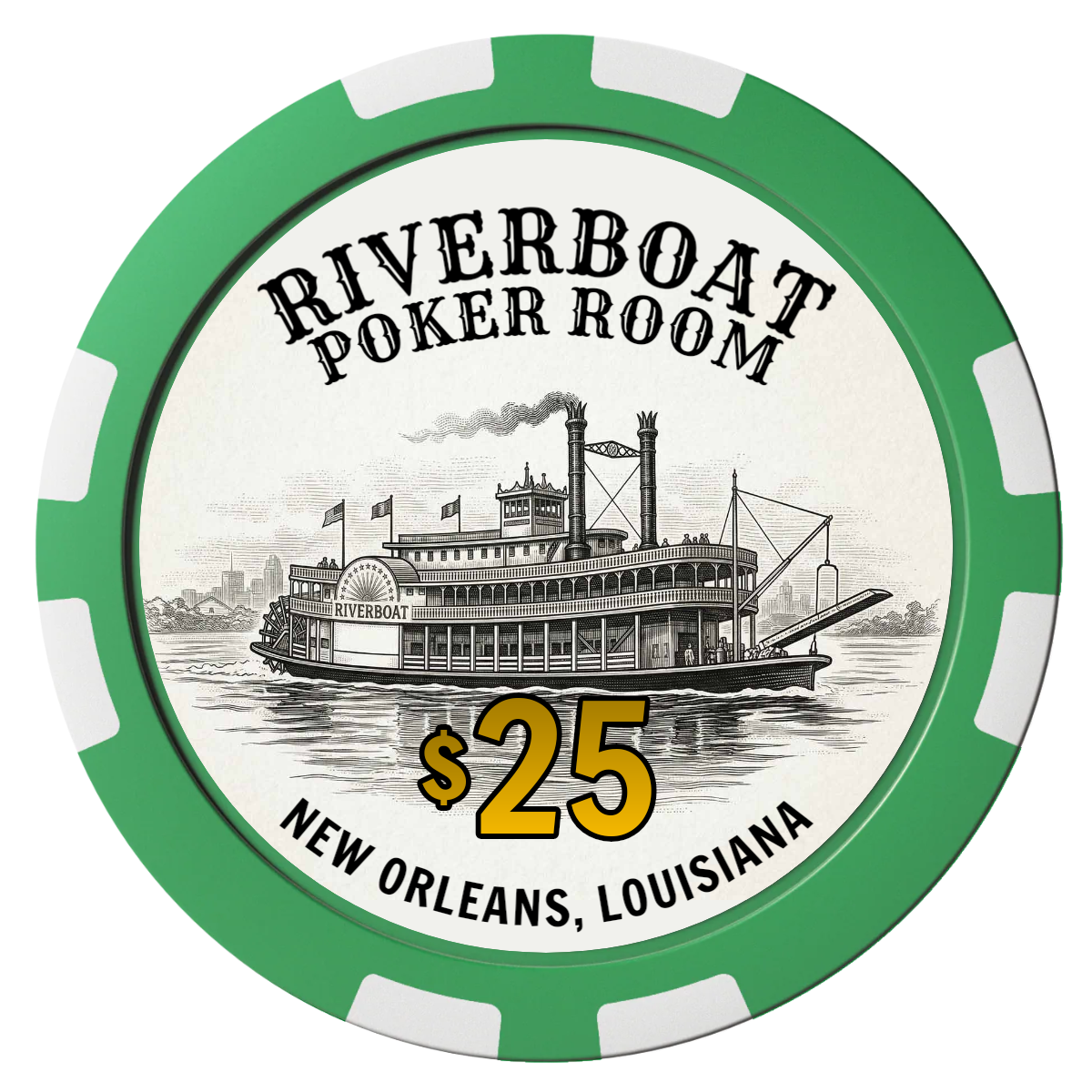 Riverboat Poker Room Composite Poker Chips - Green / 8 Stripe - Front