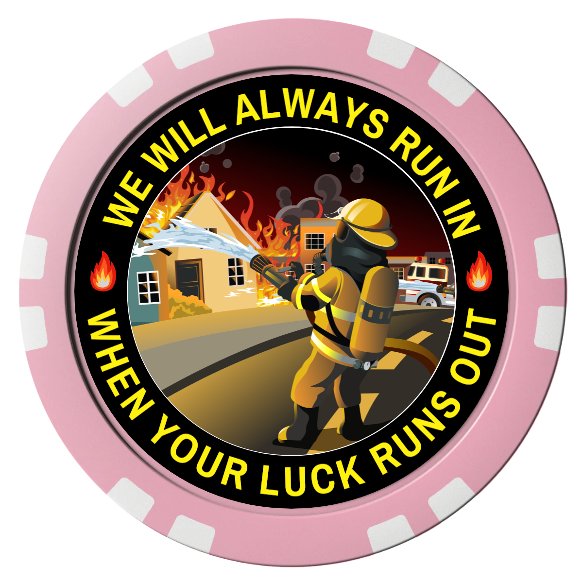 Firefighter Maltese Cross Composite Poker Chips - Pink / Double Stripe - Front