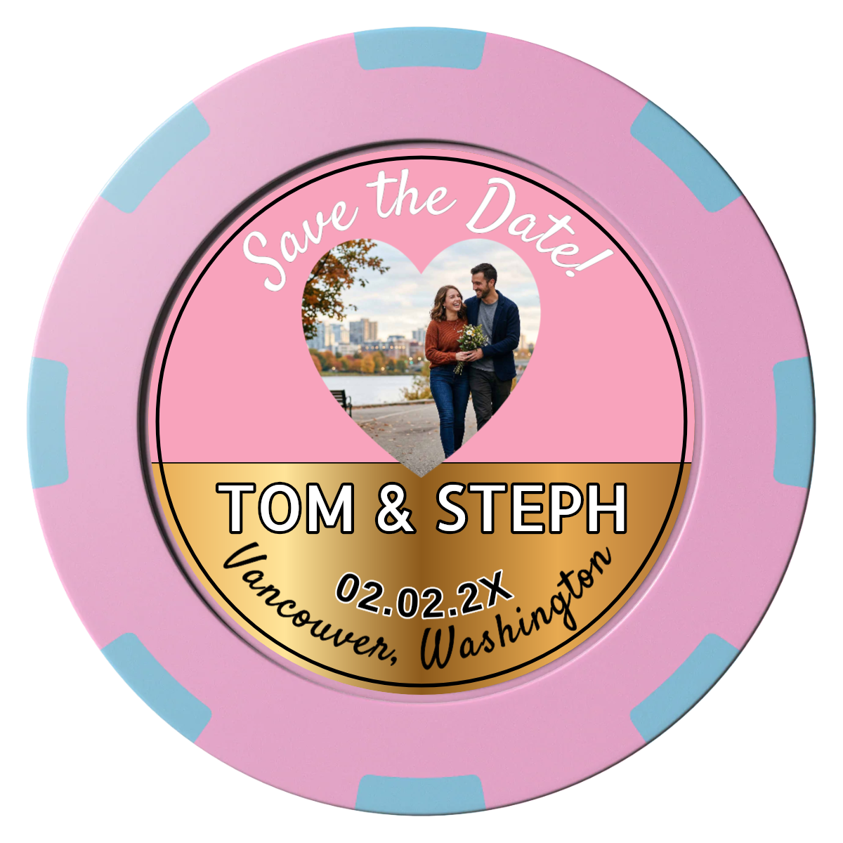 Save the Date Hearts Clay Poker Chips - Pink / 8 Spot (2 Tone) / 40mm - Front