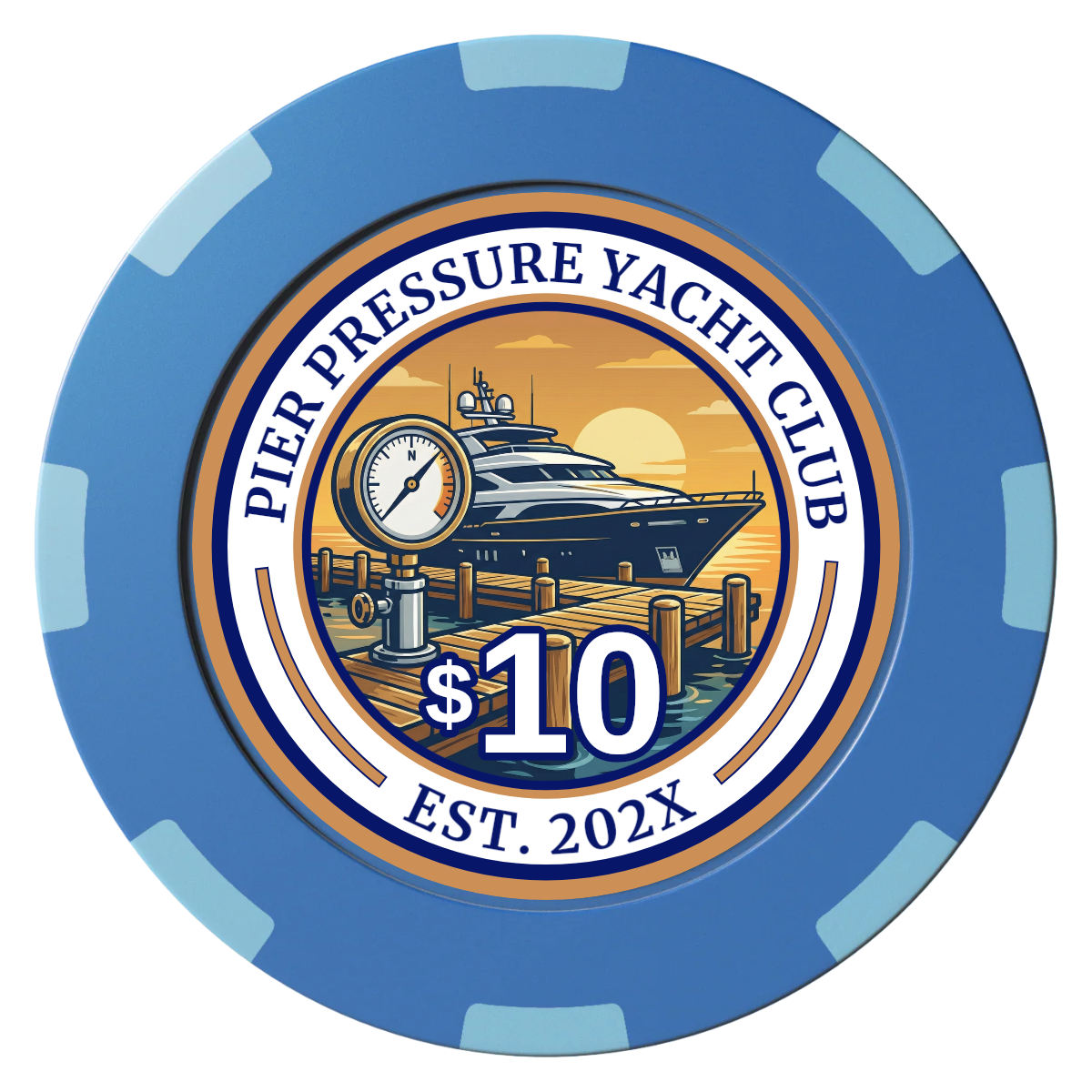 Anchor Down Card Room Clay Poker Chips - Blue / 8 Spot (2 Tone) / 40mm - Back