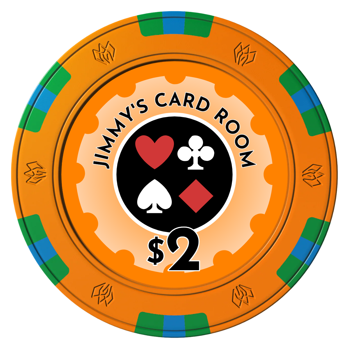 Your Four Suits Clay Poker Chips - Orange / 6 Spot Gem / 40mm - Front