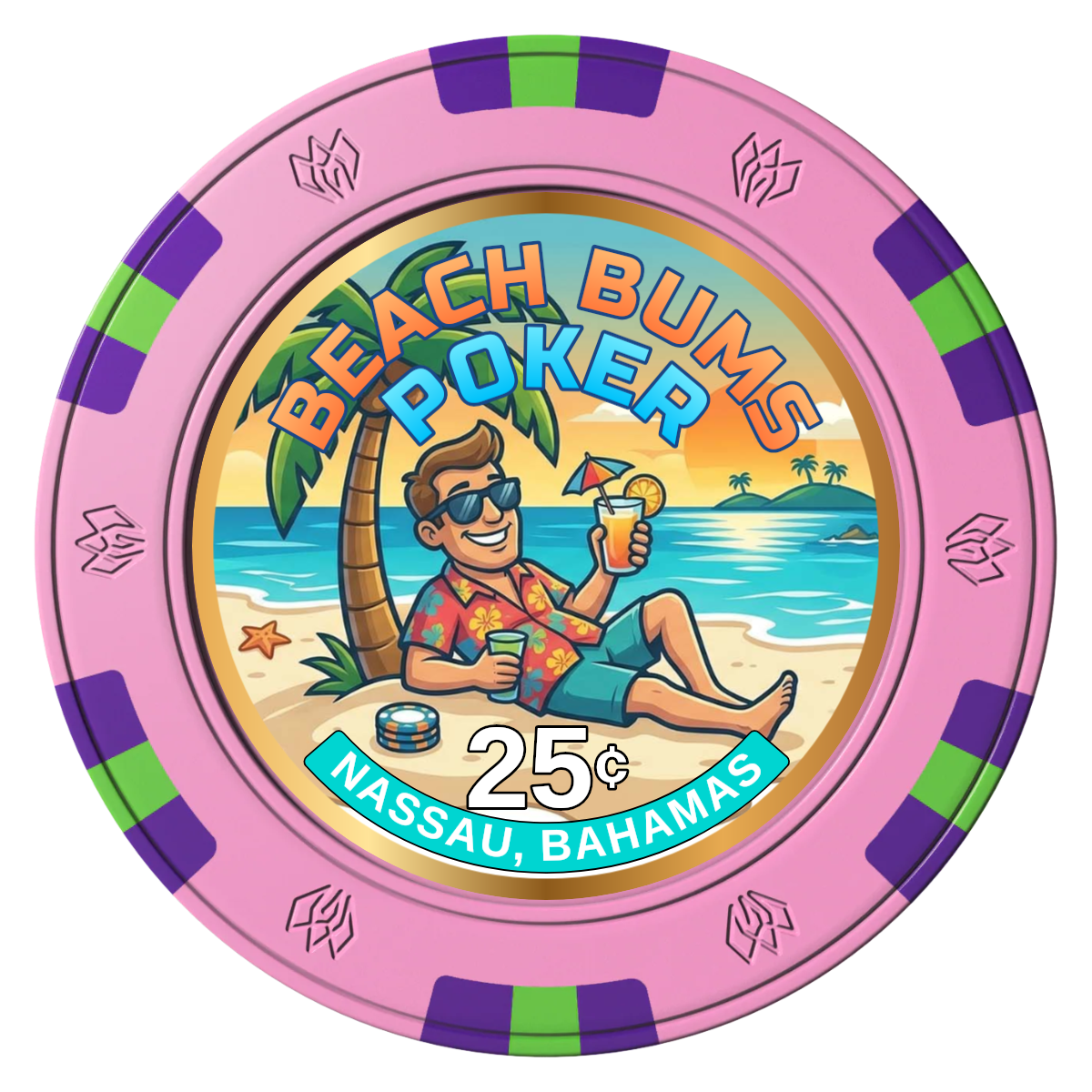 Sandy's Casino Clay Poker Chips - Pink / 6 Spot Gem / 40mm - Front