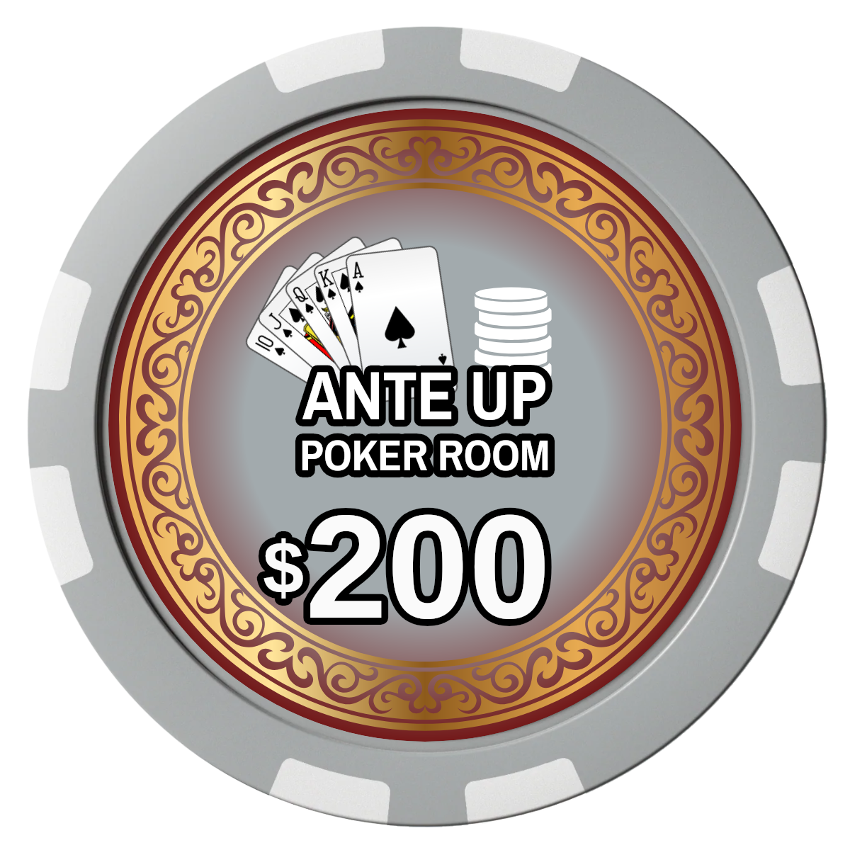 Ante Up Poker Room Composite Poker Chips - Gray / 8 Stripe - Front