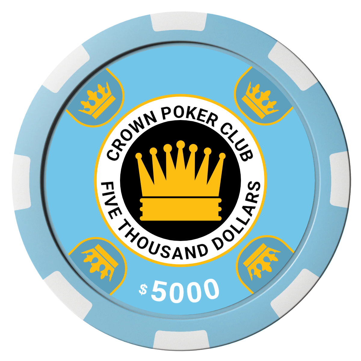 Crown Card Room Composite Poker Chips - Light Blue / 8 Spot - Front