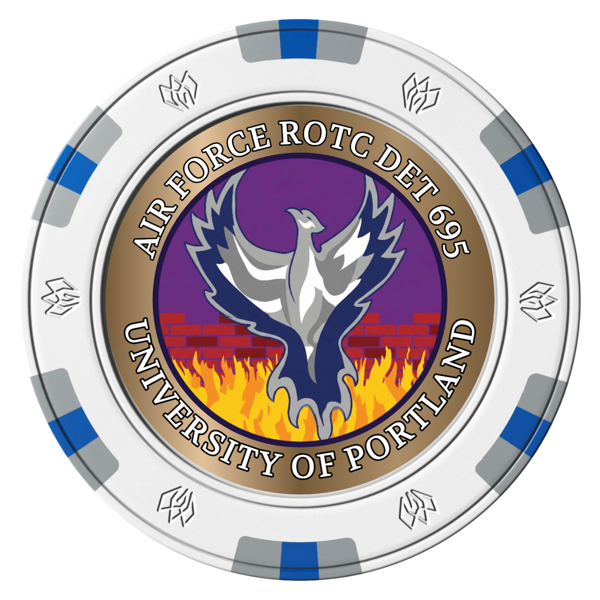 Air Force ROTC Det 695 Clay Poker Chips - White / 6 Spot Gem / 43mm - Front