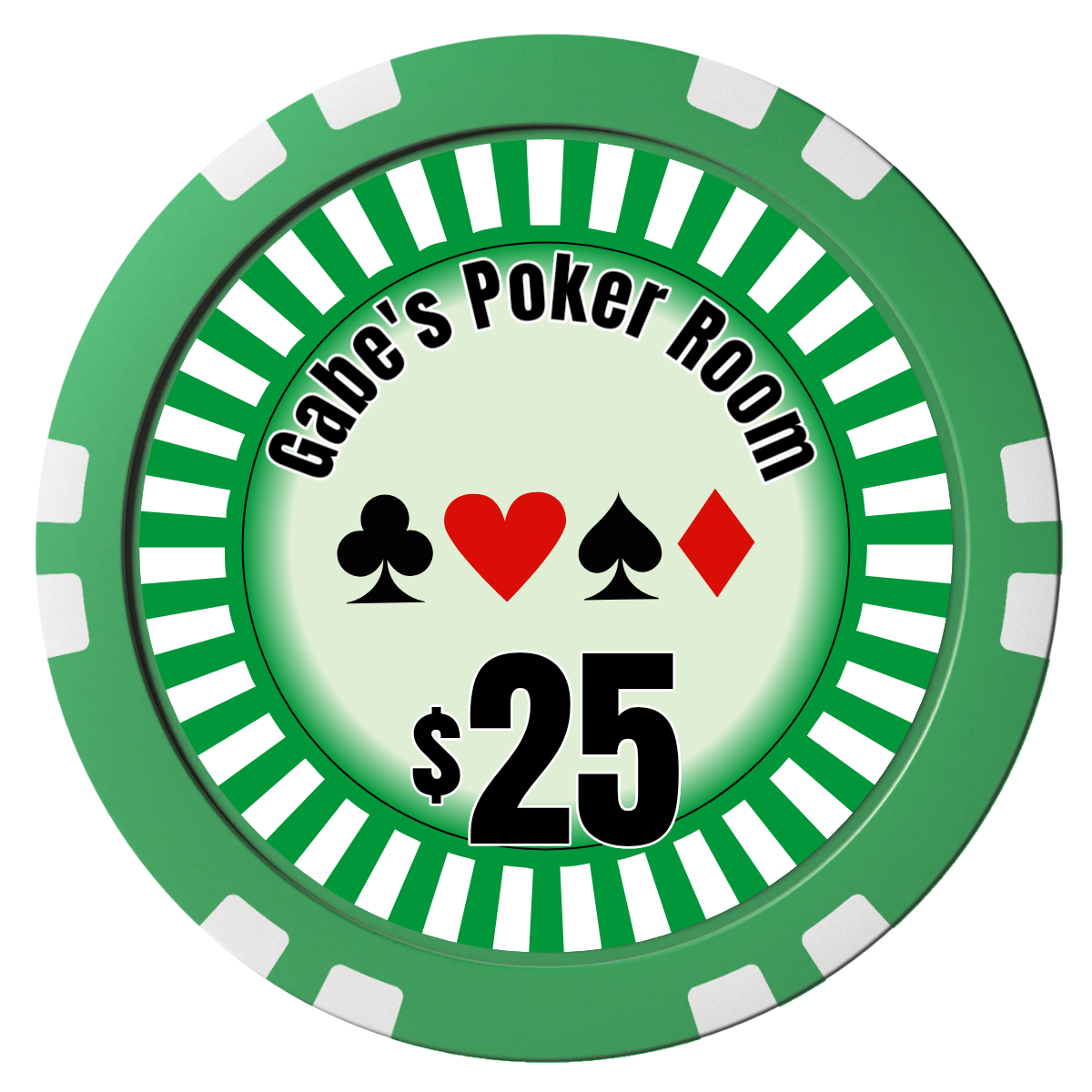 Gabe's Poker Room Composite Poker Chips - Green / Double Stripe - Front