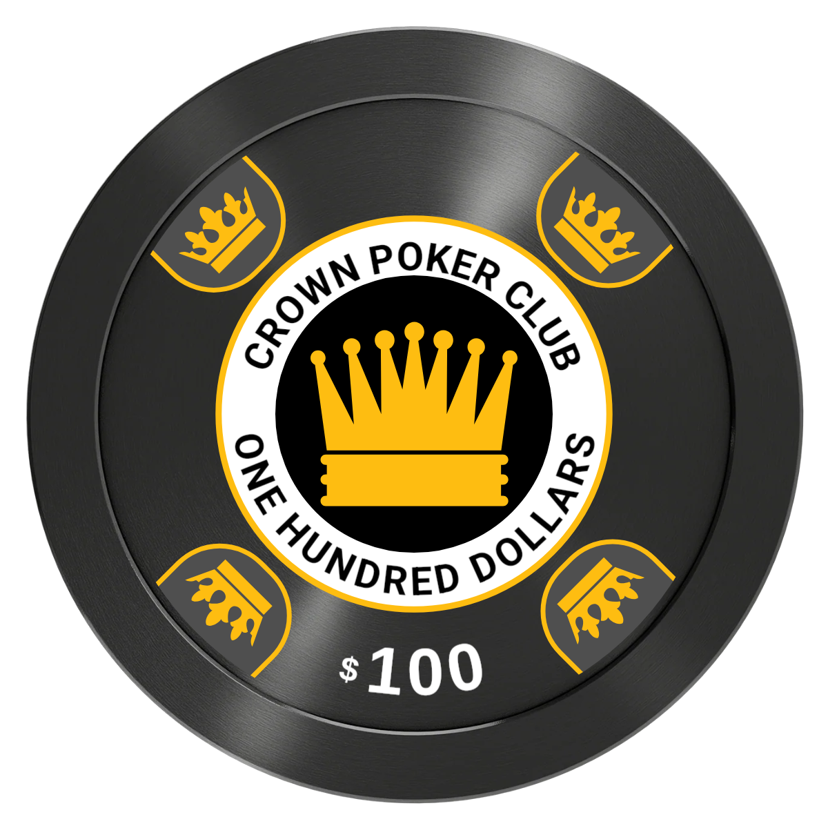 Crown Card Room Aluminum Poker Chips - Black - Front