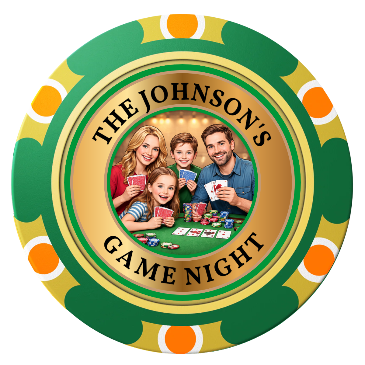 Family Game Night Clay Poker Chips - Green / Monte Carlo / 40mm - Front