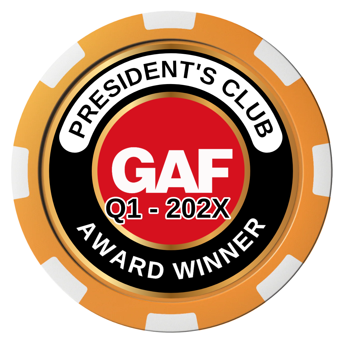 President's Club Composite Poker Chips - Orange / 8 Spot - Front