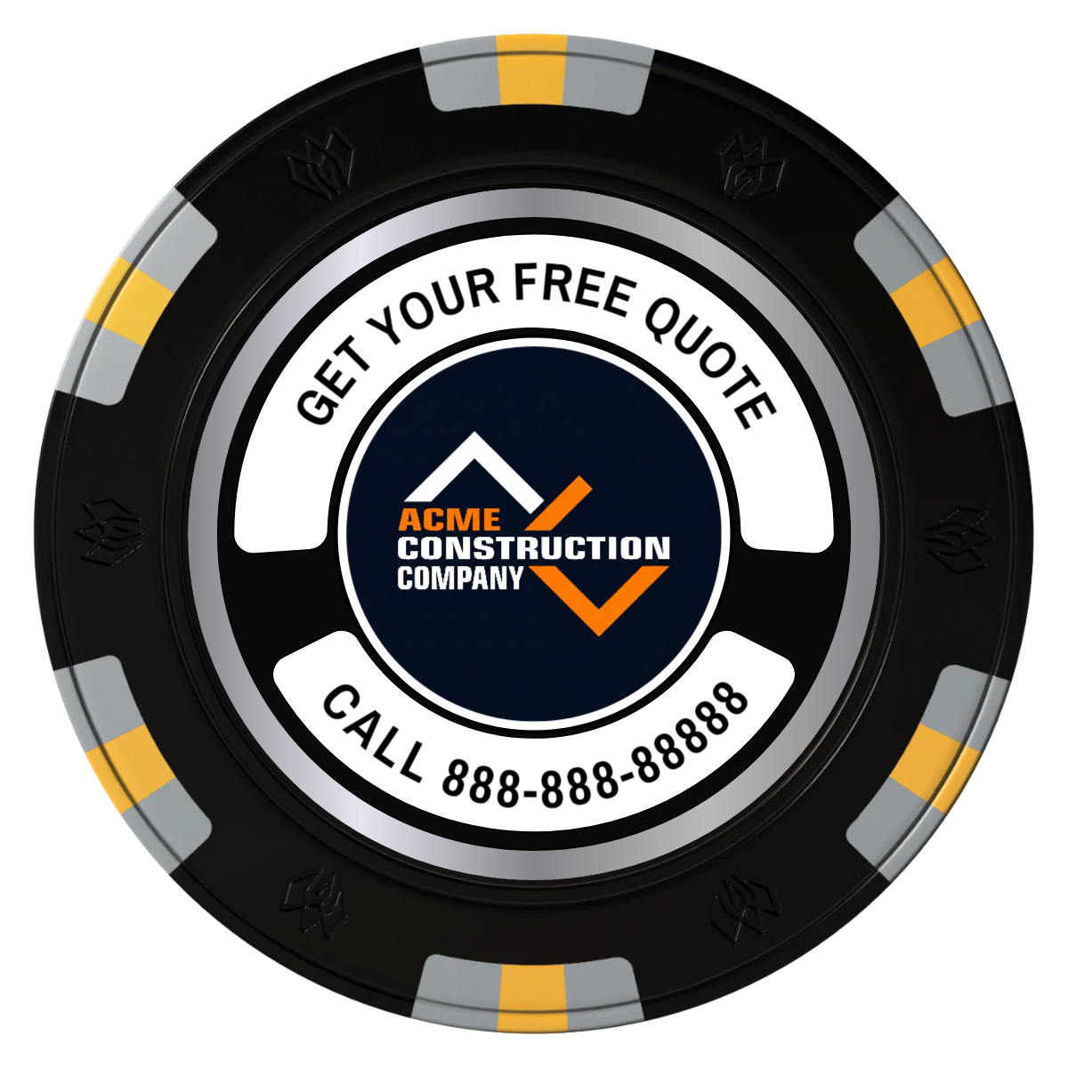 Acme Construction Clay Poker Chips - Black / 6 Spot Gem / 40mm - Back
