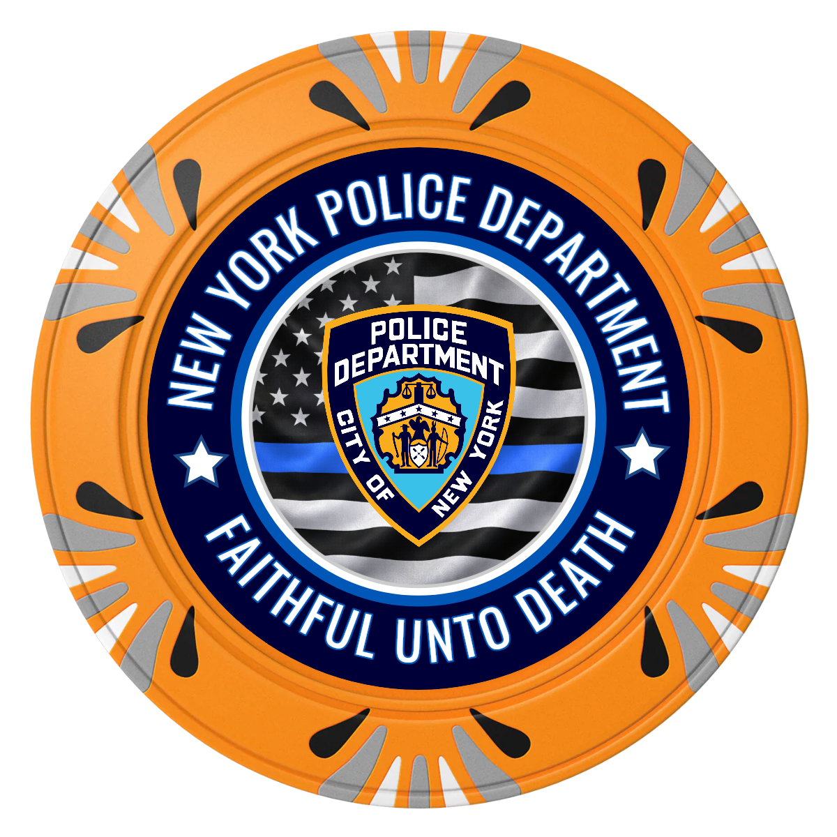 NYPD Safe and Fair Clay Poker Chips - Orange / Macau / 40mm - Front