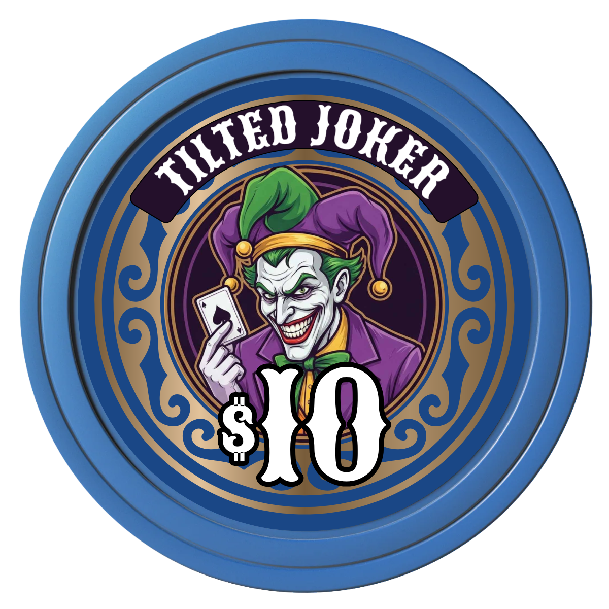 Tilted Joker Composite Poker Chips - Blue / Solid - Front