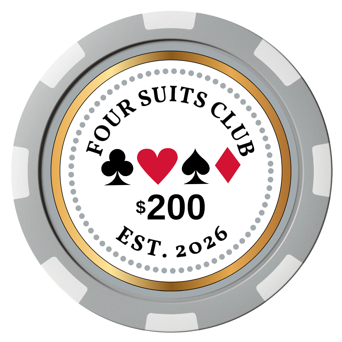 Fours Suits Club Composite Poker Chips - Gray / 8 Spot - Front